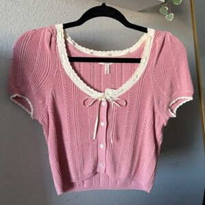 Anthropologie Pink Knit Button-Up Top
